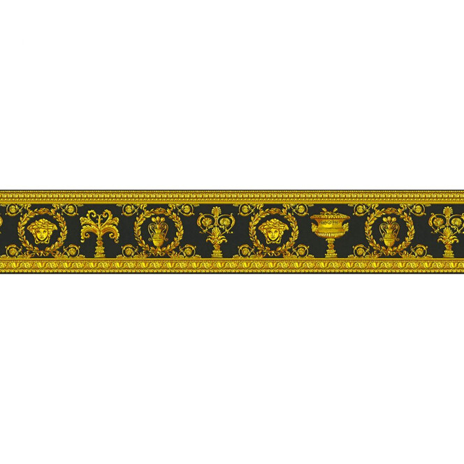 Versace wallpaper Bordüre Vanitas gelb, metallic, schwarz