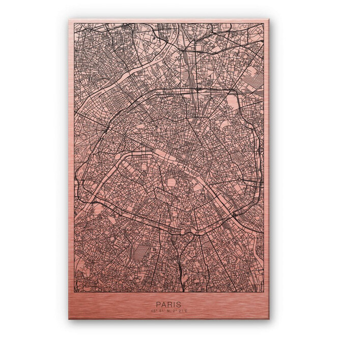 Alu-Dibond Bild mit Kupfereffekt Stadtplan Paris
