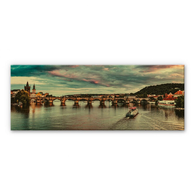 Alu-Dibond mit Goldeffekt Sonnenuntergang in Prag 