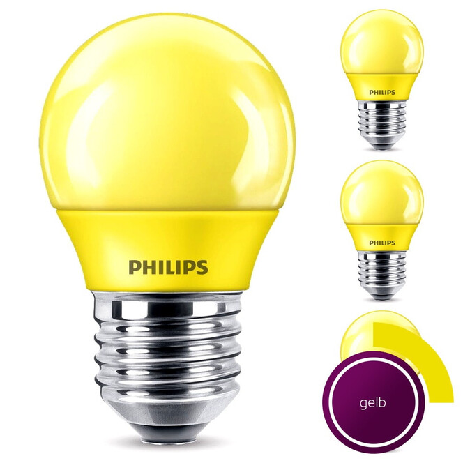 Philips LED Lampe, E27 Tropfenform P45. gelb, nicht dimmbar, 4er Pack Energieklasse A