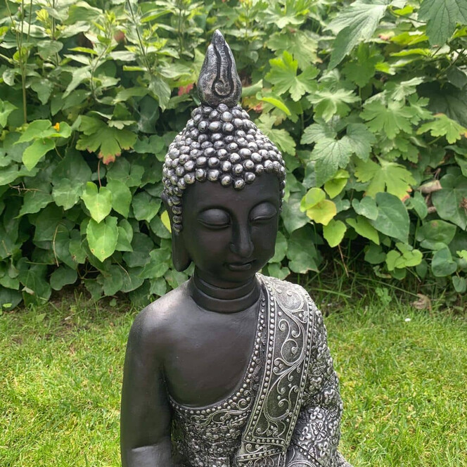 Gartendeko Thai Buddha Kunststein Schwarz, Silber- 29x18x45cm - Bild 1