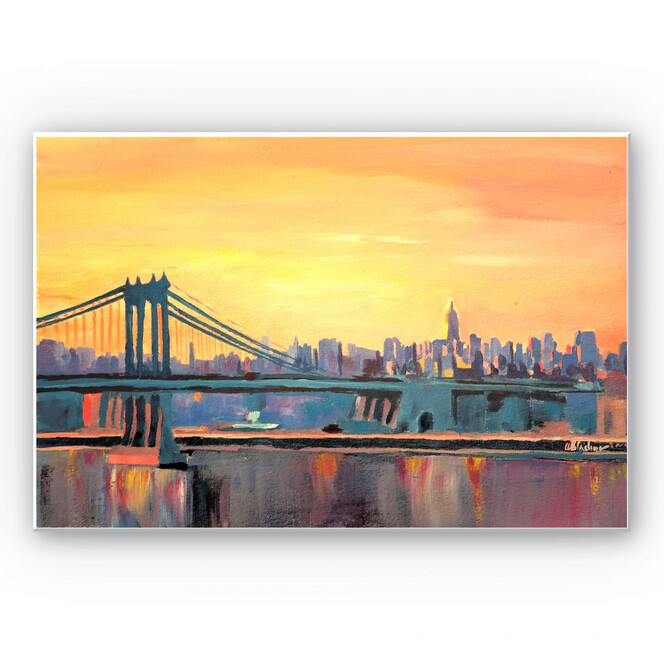 Wandbild Bleichner - Blue Manhattan Skyline with Bridge and Vanilla Sky