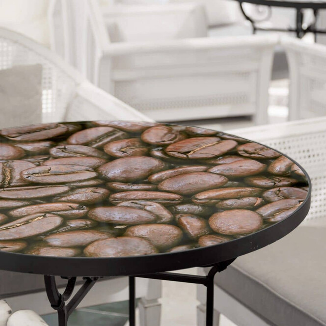 Tischplatte aus Glas - Aroma Kaffeebohnen - Rund