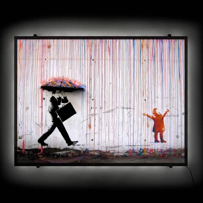 LED Wandbild Banksy - Coloured Rain - 80x60cm - Bild 1