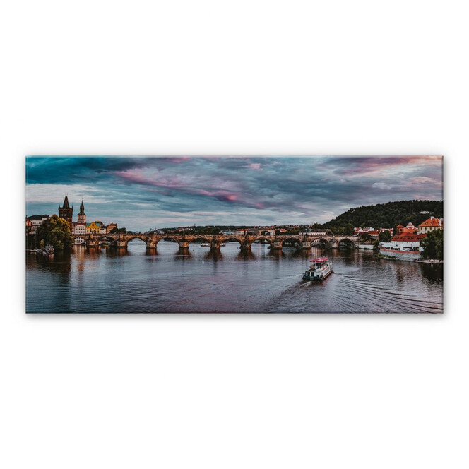 Alu-Dibond Bild mit Silbereffekt Sonnenuntergang in Prag