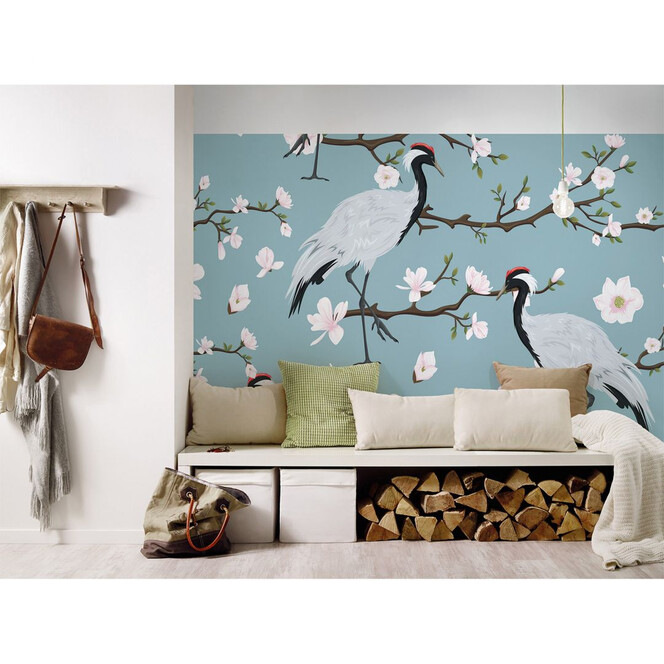 Livingwalls Fototapete Designwalls Japanese Cranes Blumen - Bild 1