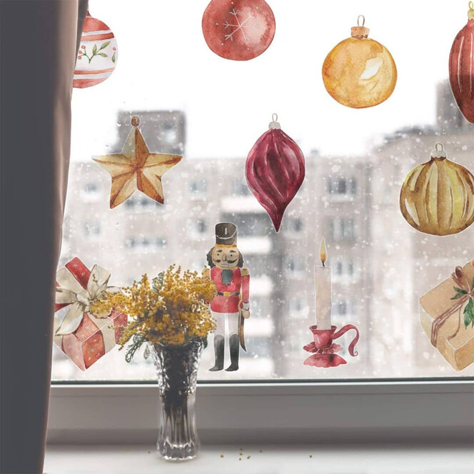 Fensterbild Weihnachtsdekoration gold-rot (20-teilig)