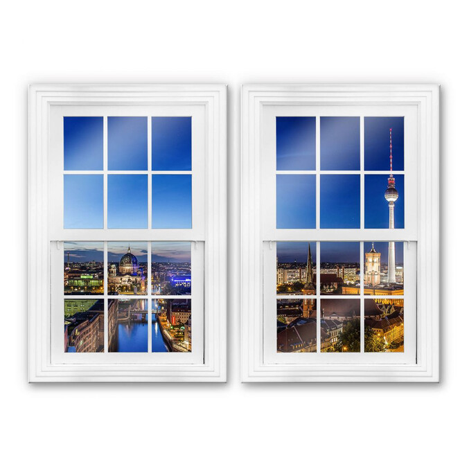 Glasbild 3D Doppelfenster 2-teilig - Berlin Panorama