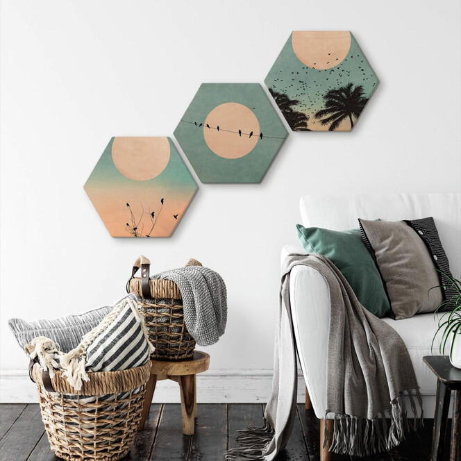 Hexagon-Set - Holz Birke-Furnier Kubistika - Monde (3er Set)