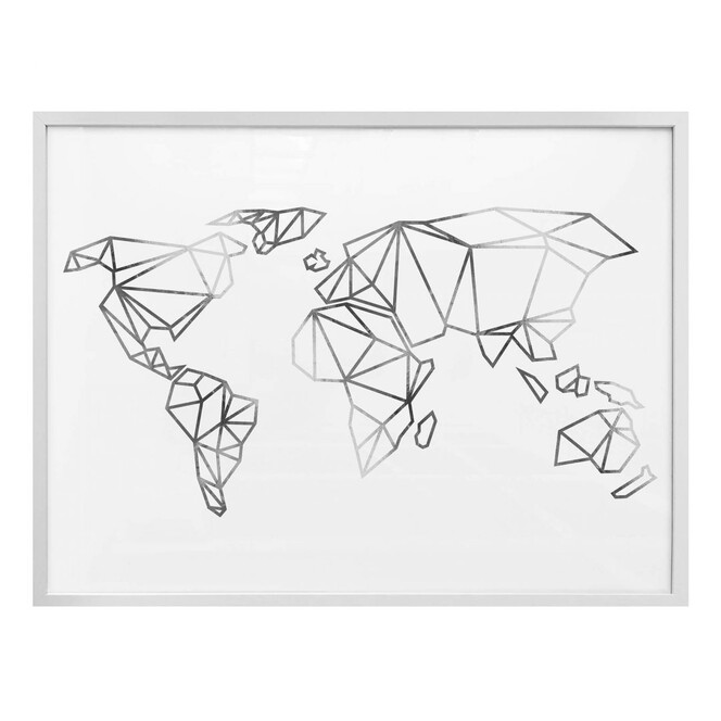 Poster Origami Weltkarte - Silber-Optik