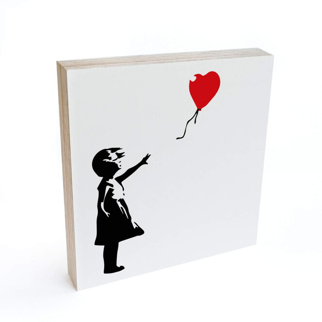 Holzbild zum Hinstellen - Banksy - Girl with the red balloon - 15x15cm - Bild 1