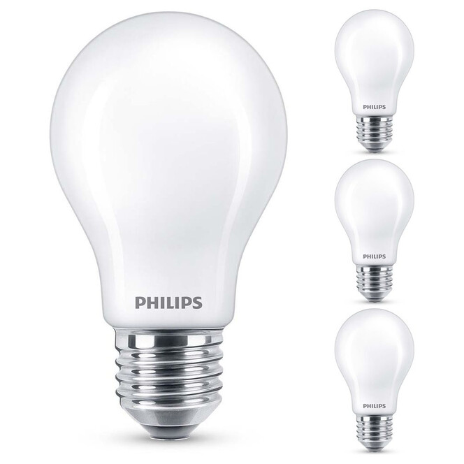 Philips LED Lampe ersetzt 40W, E27 Standardform A60. weiss, warmweiss, 470 Lumen, nicht dimmbar, 4er Pack Energieklasse A&&
