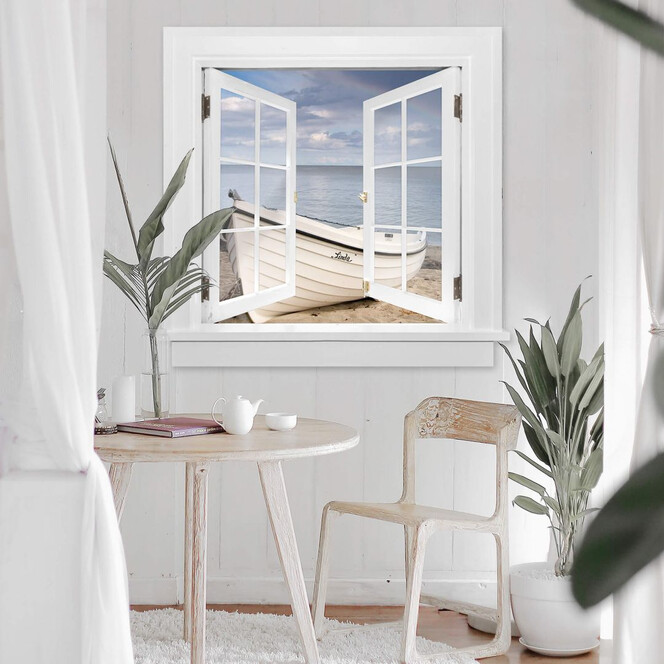 3D Wandtattoo Fenster quadratisch - Strandidyll