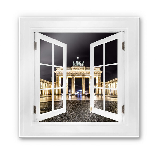 Glasbild 3D Fenster quadratisch - Brandenburger Tor - 50x50cm - Bild 1