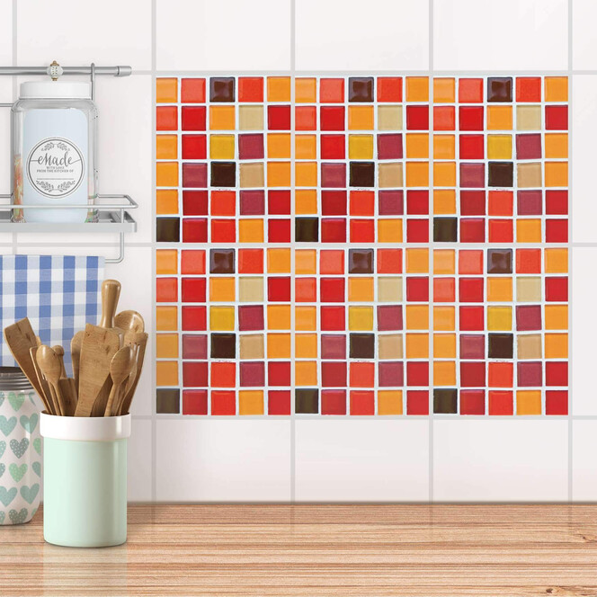 Fliesenaufkleber Set rechteckig - Mosaik Rot-Orange