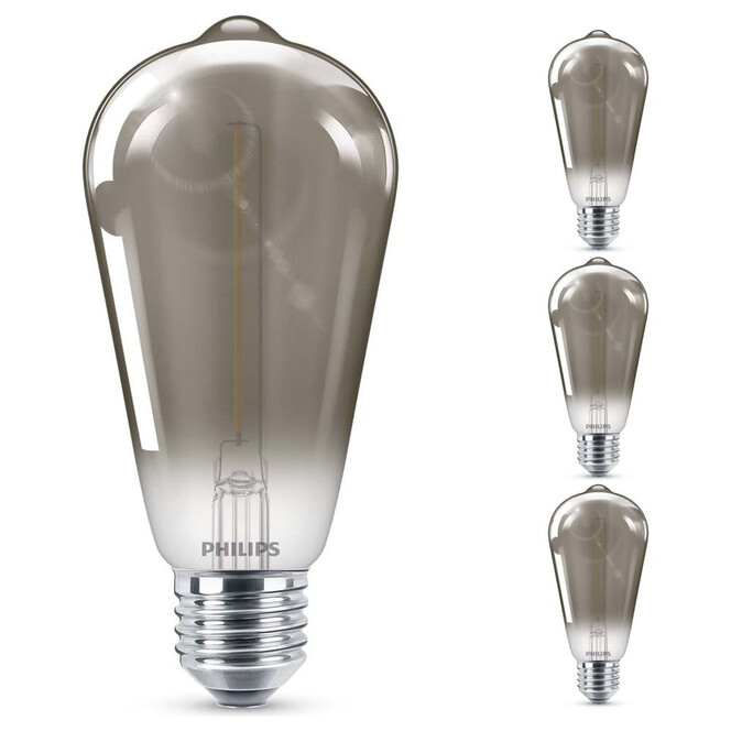 Philips LED Lampe ersetzt 11W, E27 Edisonform ST64. grau, warmweiss, 136 Lumen, nicht dimmbar, 4er Pack Energieklasse A&