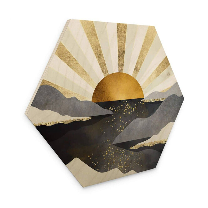 Hexagon Holzbild SpaceFrog Designs - Goldene Dämmerung
