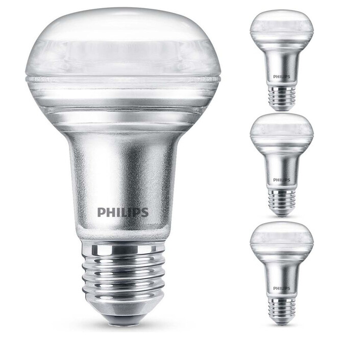 Philips LED Lampe ersetzt 60W, E27 Reflektor R63. warmweiss, 345 Lumen, dimmbar, 4er Pack Energieklasse A&