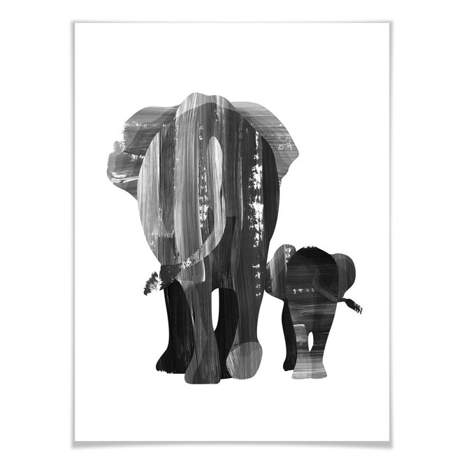 Poster Goed Blauw - Elefantenfamilie