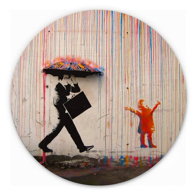Holzbild Banksy - Coloured Rain - Rund