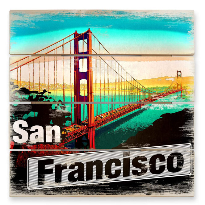Holzbild San Francisco - Comic Style