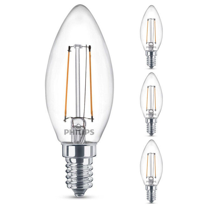Philips LED Lampe ersetzt 25W, E14 Birne B35. klar, warmweiss, 250 Lumen, nicht dimmbar, 4er Pack Energieklasse A&&