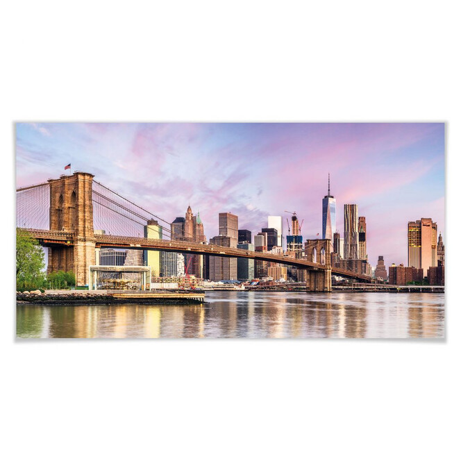 Poster Colombo - Manhattan Skyline und die Brooklyn Bridge - Panorama