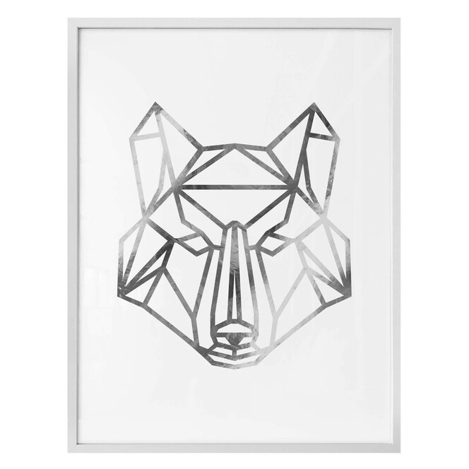 Poster - Origami Wolf - Silber-Optik