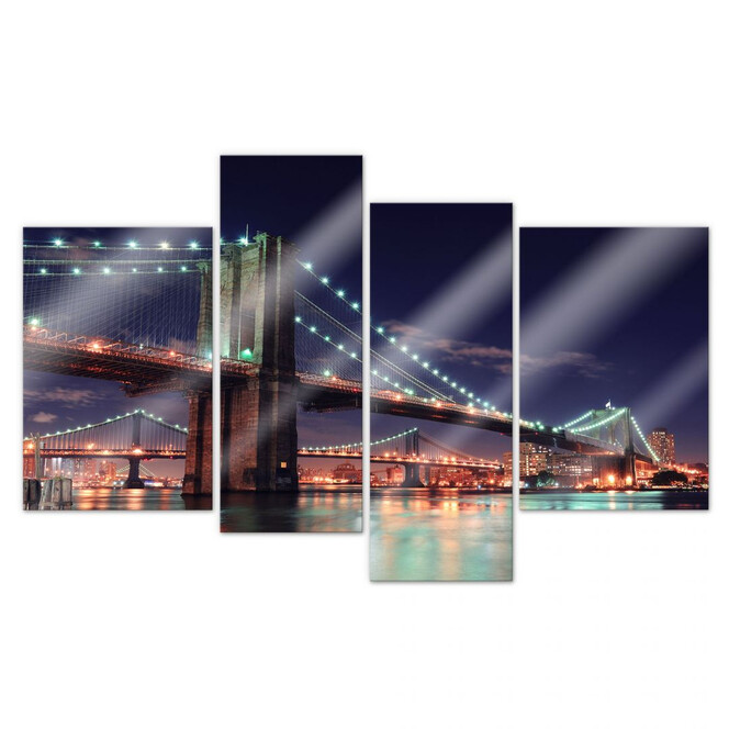 Acrylglasbild Manhattan Bridge at Night 2 (4-teilig)