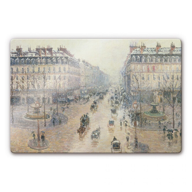 Glasbild Pissarro - Die Avenue de l`Opera an einem Wintermorgen