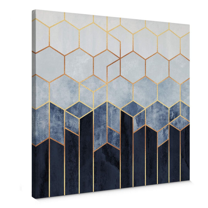 Leinwandbild Fredriksson - Hexagone: Blau und Weiss - quadratisch