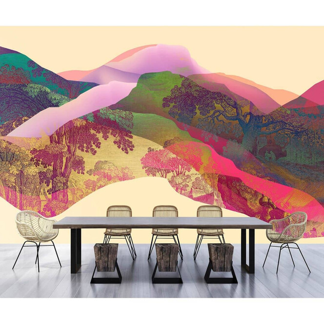 Livingwalls Fototapete Walls by Patel 3 Magic Mountain 2 bunt, beige, pink, lila, grün - Bild 1