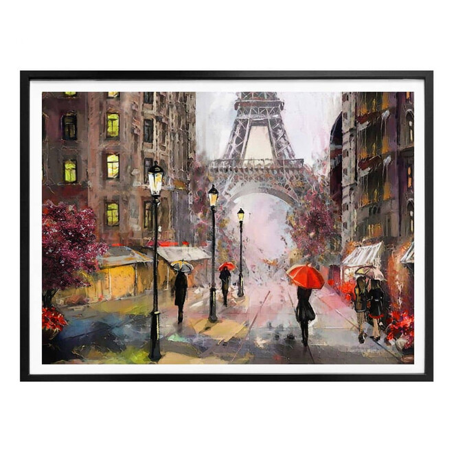 Poster Roter Schirm in Paris Aquarell