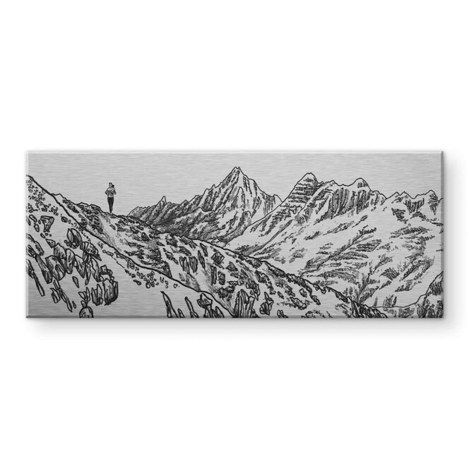 Alu-Dibond Bild mit Silbereffekt Sparshott - Der Berglauf - Panorama
