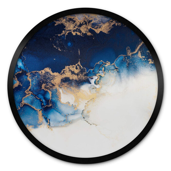 Poster Abstrakter Marmor mit Blau und Goldeffekt - Rund