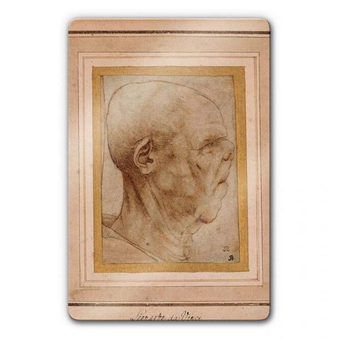 Glasbild da Vinci - Karikatur eines Männerkopfes im Profil