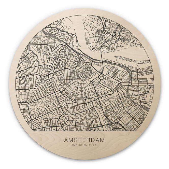 Holzbild Stadtplan Amsterdam - Rund