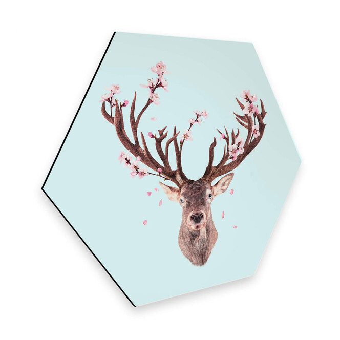 Hexagon - Alu-Dibond Loose - Cherry Blossom Deer