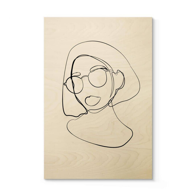 Holzbild NKTN - Line Art - Frau mit Brille