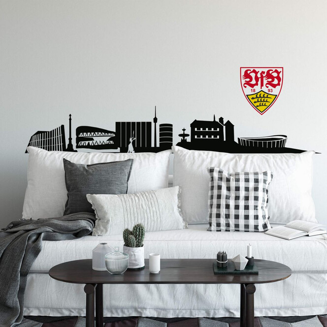 Wandtattoo VfB Stuttgart Skyline mit Logo farbig