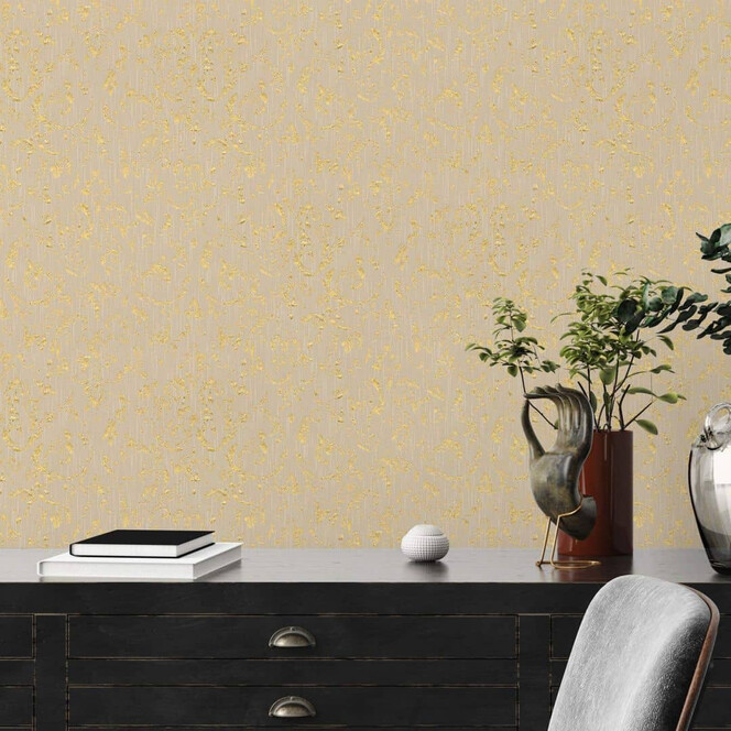 Architects Paper Textiltapete Metallic Silk Barocktapete mit Ornamenten beige, metallic