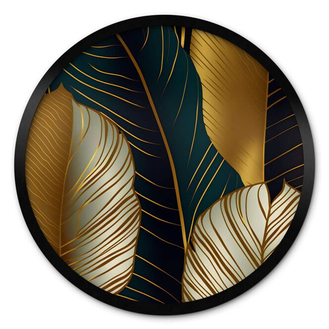 Poster Palmenblätter mit Goldeffekt Abstrakt - Rund