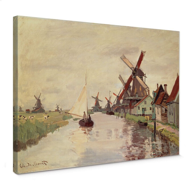 Leinwandbild Monet - Holländische Landschaft mit Windmühlen