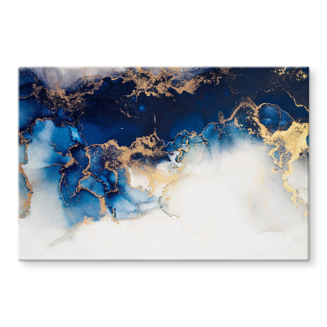 Glasbild Abstrakter Marmor mit Blau und Goldeffekt