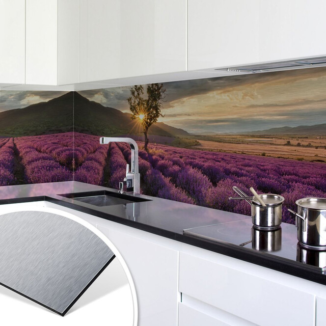 Küchenrückwand - Alu-Dibond-Silber - Lavendelblüte in der Provence