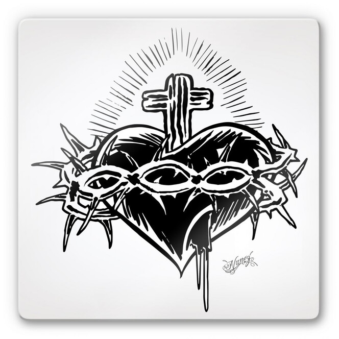 Glasbild Miami Ink Herz mit Kreuz