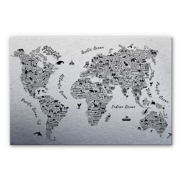 Alu-Dibond Bild mit Silbereffekt Weltkarte - Around the world - WA112715