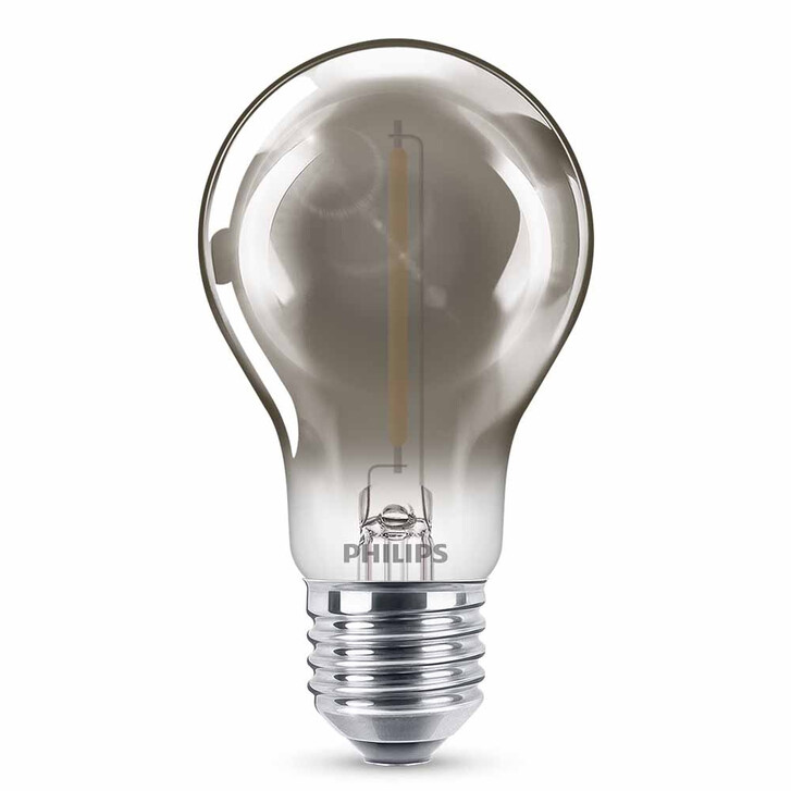 Philips LED Lampe ersetzt 11W, E27 Standardform A60. Grau, warmweiss, 136 Lumen, nicht dimmbar, 1er Pack Energieklasse A&