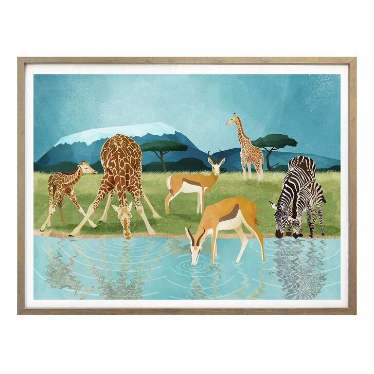 Poster Goed Blauw - Tiere am Wasserloch - WA247564
