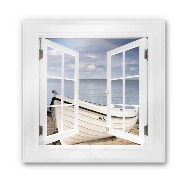 Glasbild 3D Fenster quadratisch - Strandidyll - 50x50cm - WA231846